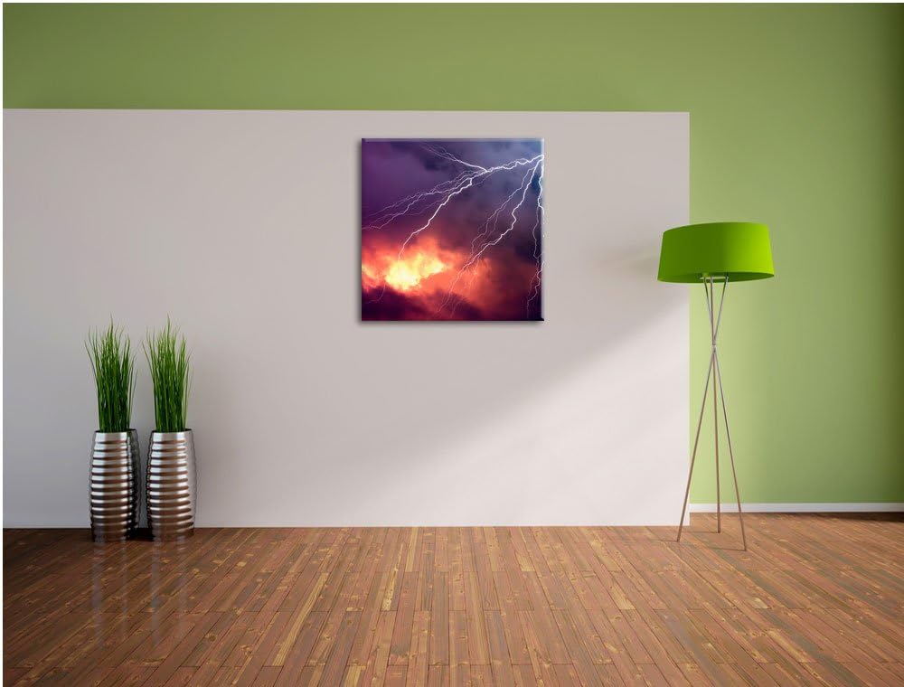 Pixxprint Blitze, Format: 70x70 auf Leinwand, XXL riesige Bilder fertig gerahmt mit Keilrahmen, Kuns