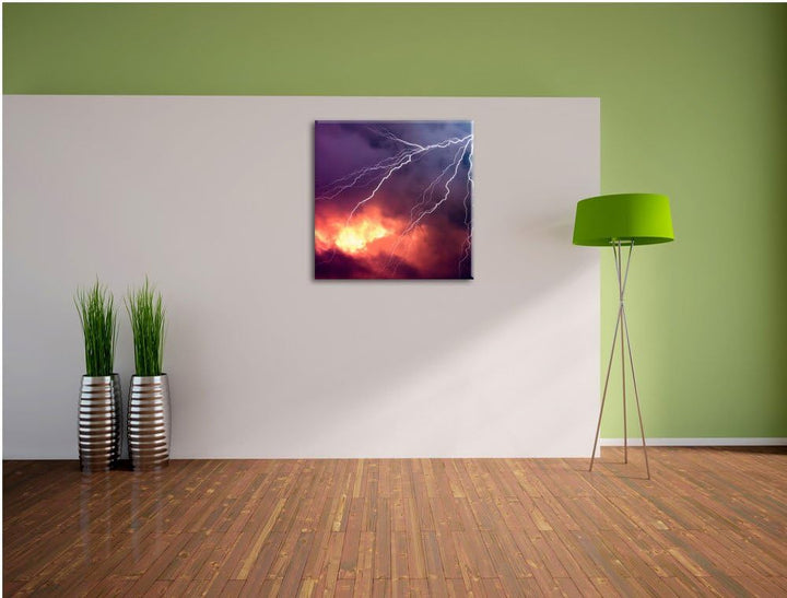 Pixxprint Blitze, Format: 70x70 auf Leinwand, XXL riesige Bilder fertig gerahmt mit Keilrahmen, Kuns