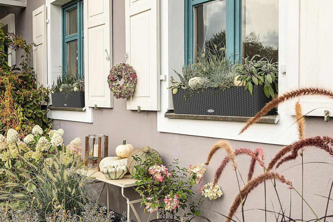 LECHUZA BALCONERA Cottage 80 granit 15612 Pflanzgefäss mit Erd-Bewässerungs-System 79x19x19 cm Grani