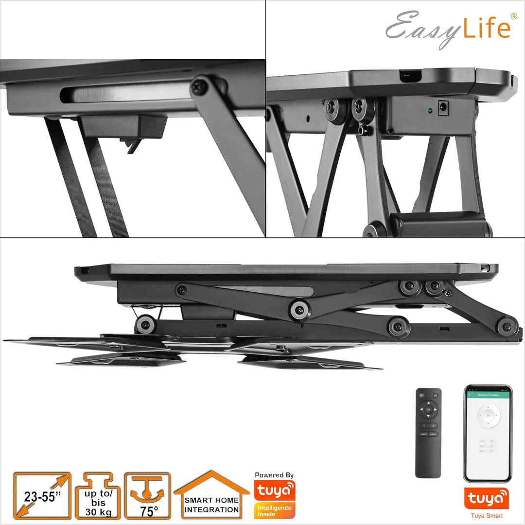 EasyLife TV Deckenhalterung für Fernseher elektrisch schwenkbar + Smart Home Integration, VESA Halte