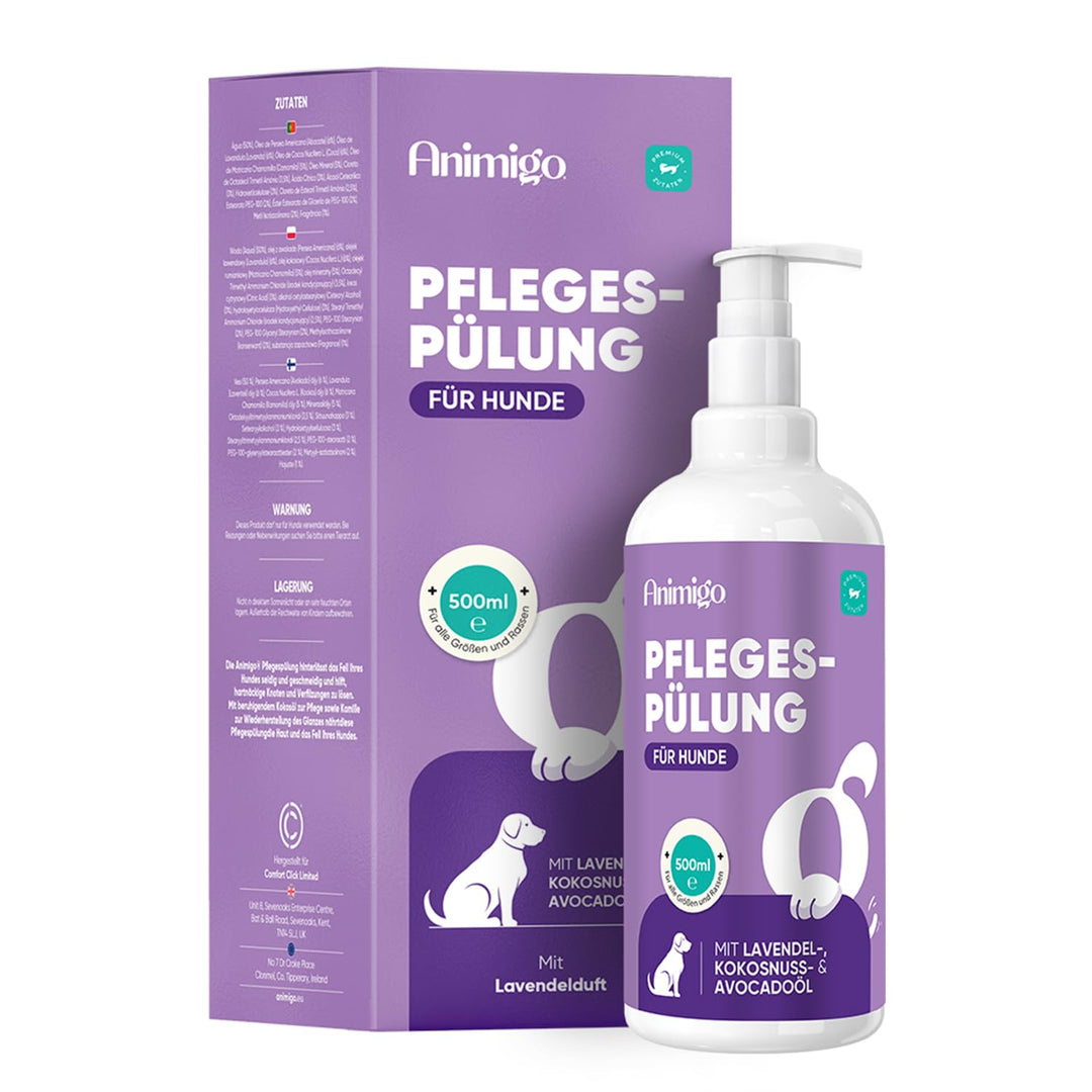 animigo Conditioner für Hunde &amp; Katzen - 500ml Spülung - Mit Kokosöl &amp; Avocadoöl - Für Langhaar &amp; Ku