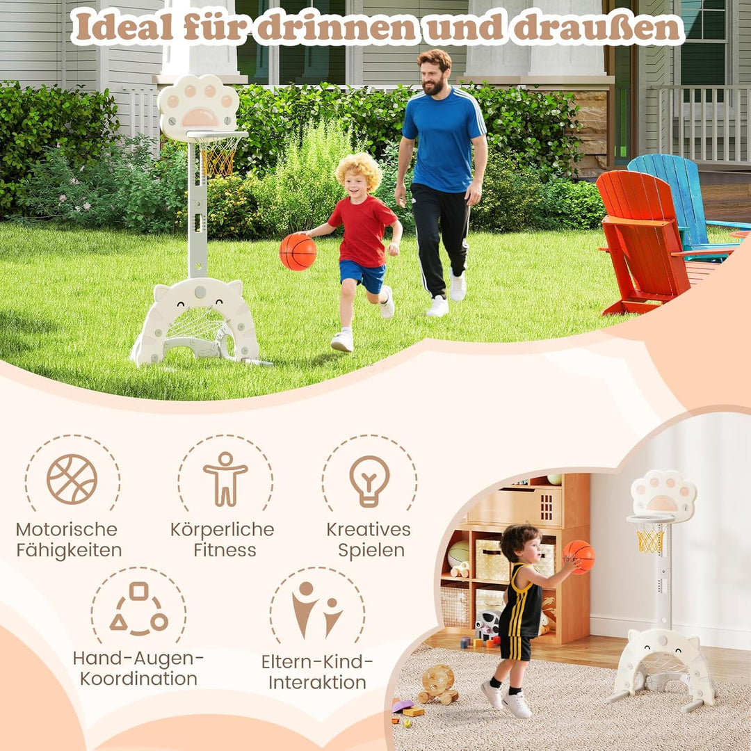 DREAMADE Basketballkorb Kinder, Basketballständer höhenverstellbar mit Fussballtor & Golfspiel, Mini