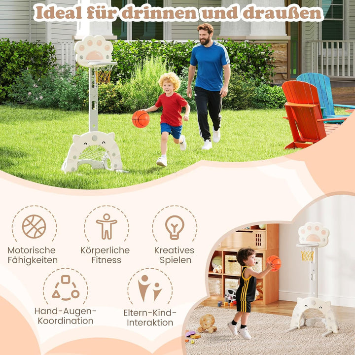 DREAMADE Basketballkorb Kinder, Basketballständer höhenverstellbar mit Fussballtor & Golfspiel, Mini