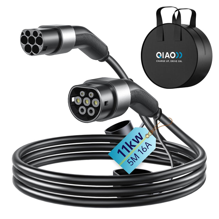 QIAO Elektrofahrzeug-Ladekabel Typ 2, 11kW 5M 16A 3-phasig, IEC 62196 Ladekabel für Elektrofahrzeuge