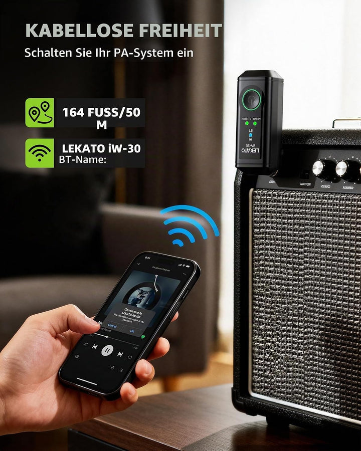 LEKATO iW-30 Bluetooth-Empfänger mit 6,35 mm Klinkenstecker, Mono/Stereo Wireless Audio Receiver, 15