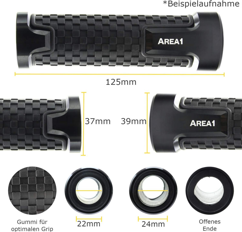 Area1 Styling Set - Motorrad Lenkerenden Spiegel Set e-geprüft + Gewindeabdeckung + Lenkergriffe. Ko