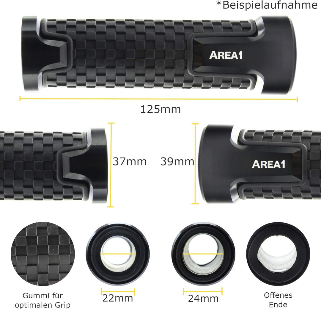 Area1 Styling Set - Motorrad Lenkerenden Spiegel Set e-geprüft + Gewindeabdeckung + Lenkergriffe. Ko