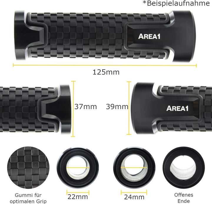 Area1 Styling Set - Motorrad Lenkerenden Spiegel Set e-geprüft + Gewindeabdeckung + Lenkergriffe. Ko