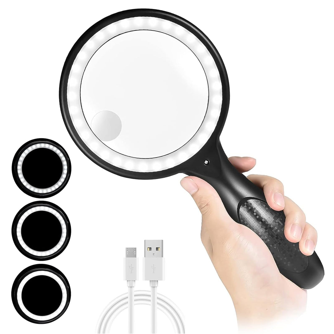 Lupe mit Licht, 60 Fach 30 Fach 33 LED Handlupe 30X Leselupe mit Licht, USB-Aufladung Lupe 3 Modi Le