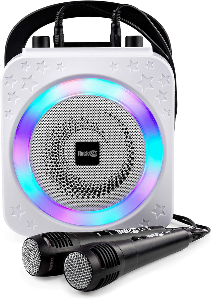 RockJam Ring Bluetooth Karaoke Machine with Two Mics Black Ring Light & Disco Light, Black Ring Ligh