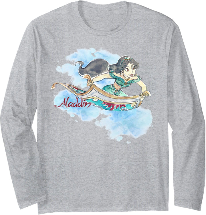 Disney Aladdin Jasmine Magic Carpet Ride Watercolor Portrait Langarmshirt