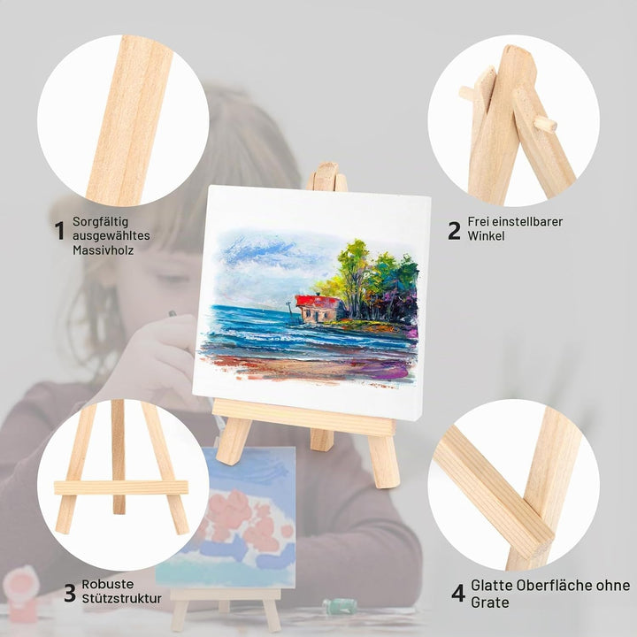 Set mit 12 Mini-Staffeleien, 10 x 10 cm, Mini-Leinwand mit Staffelei von 8 x 15 cm, klappbares Stati