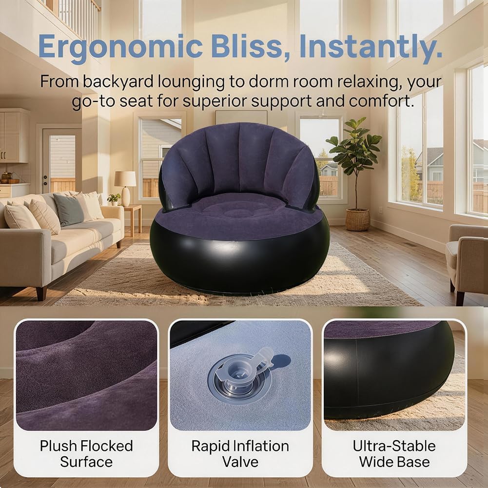 Aufblasbare Sofa,Aufblasbarer Sofastuhl Tragbarer Aufblasbarer Stuhl Beflocktes Luftsofa Rundes Outd