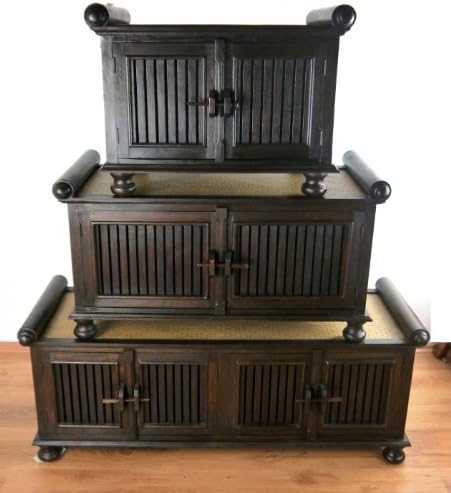 livasia Rattansideboard TV-Bank HiFi-Sideboard asiatische Phono Möbel Sitzbank (mittel), mittel