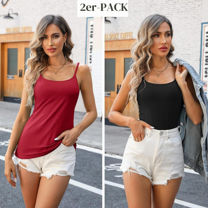 Attraco 2er Pack Damen Baumwolle Tank Top mit Regal BH Unterhemd Verstellbarer breiter Riemen Camiso