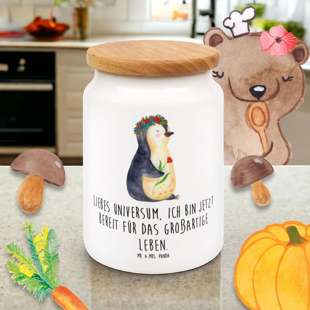 Mr. & Mrs. Panda Kaffeedose Pinguin Blumen - Geschenk, Motivation, Dose, Vorratsbehälter, Universum,