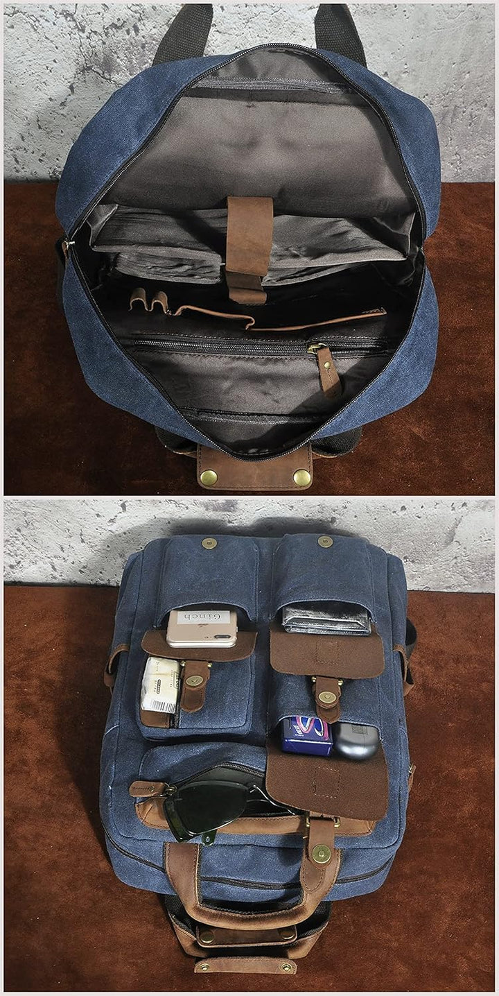 Le'aokuu Wasserdichter Unisex-Rucksack aus Segeltuch und echtem Leder, Tagesrucksack, mehrere Tasche