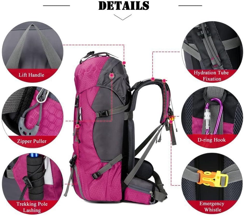 Bseash 60L Wasserdichter leichter Wanderrucksack mit Regenschutz, Outdoor Sport Tagesrucksack Multif