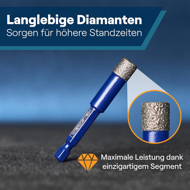 WERKSTEIN Fliesenbohrer Set - 6I8I10I12mm Glasbohrer & 6mm Karbid-Anbohrer - Diamantbohrer zum Bohre