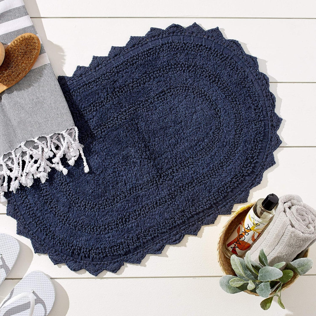 DII Crochet Collection Wende-Badematte, klein, oval, 43 x 61 cm, Französisch Blau. 43 x 61 cm (Oval)