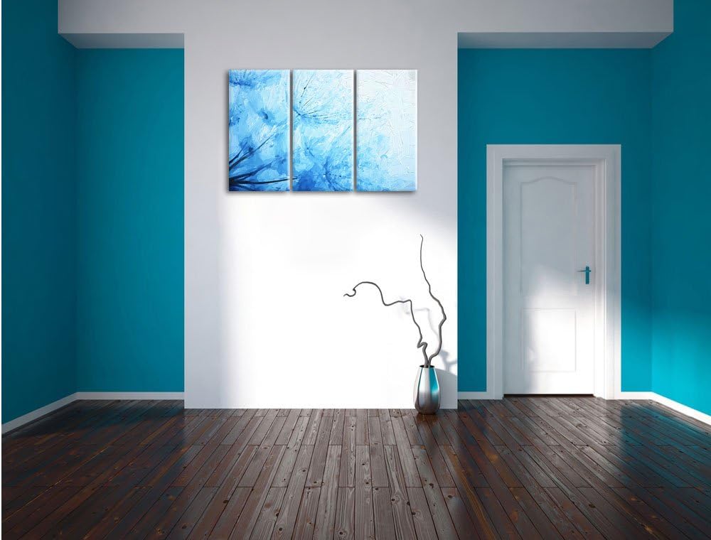 Pixxprint Tropfen bedeckte Pusteblumen Pinsel Effekt 3-Teiler Leinwandbild 120x80 Bild auf Leinwand