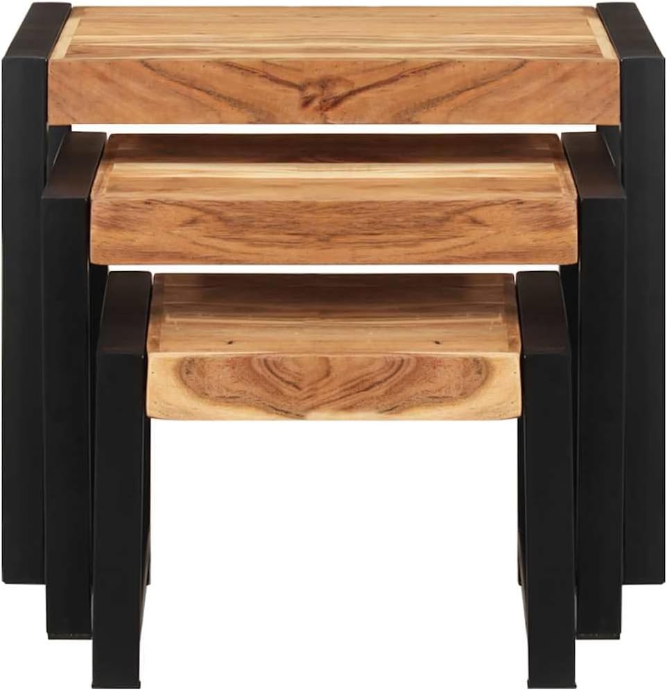 vidaXL Massivholz Satztisch 3-TLG. Beistelltisch Couchtisch Sofatisch Wohnzimmertisch Kaffeetisch Te