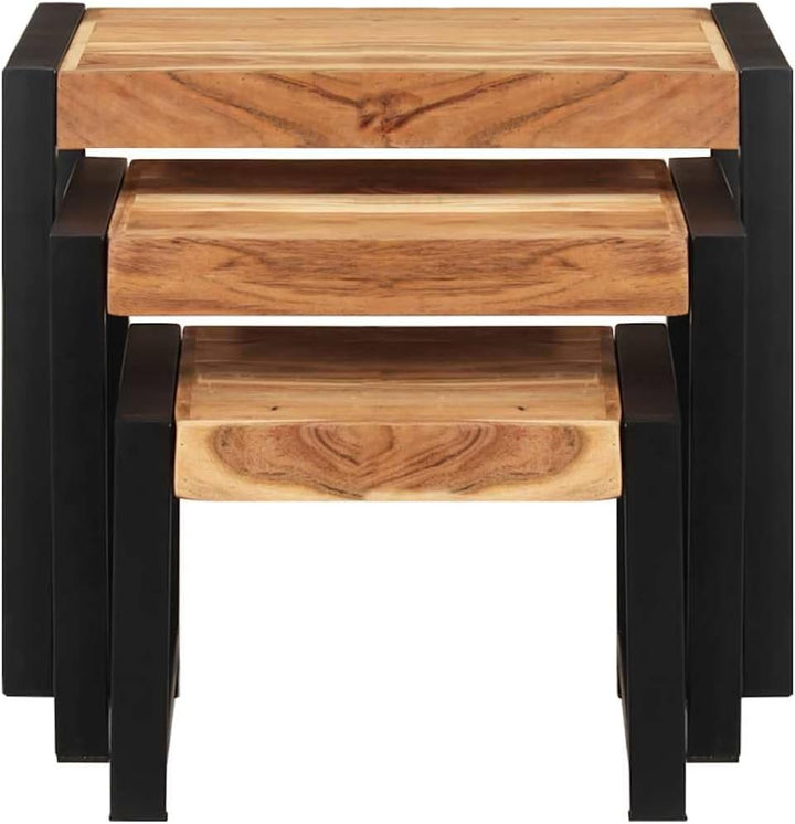 vidaXL Massivholz Satztisch 3-TLG. Beistelltisch Couchtisch Sofatisch Wohnzimmertisch Kaffeetisch Te