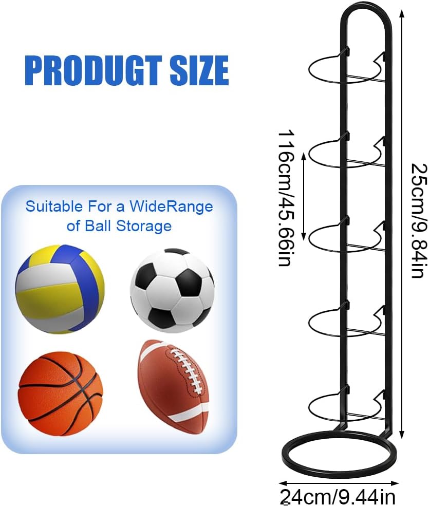 5 Stufiger Ballständer, Ballregal, Metall Balllagerregal, Ballhalter, Abnehmbares Standing Rack Halt