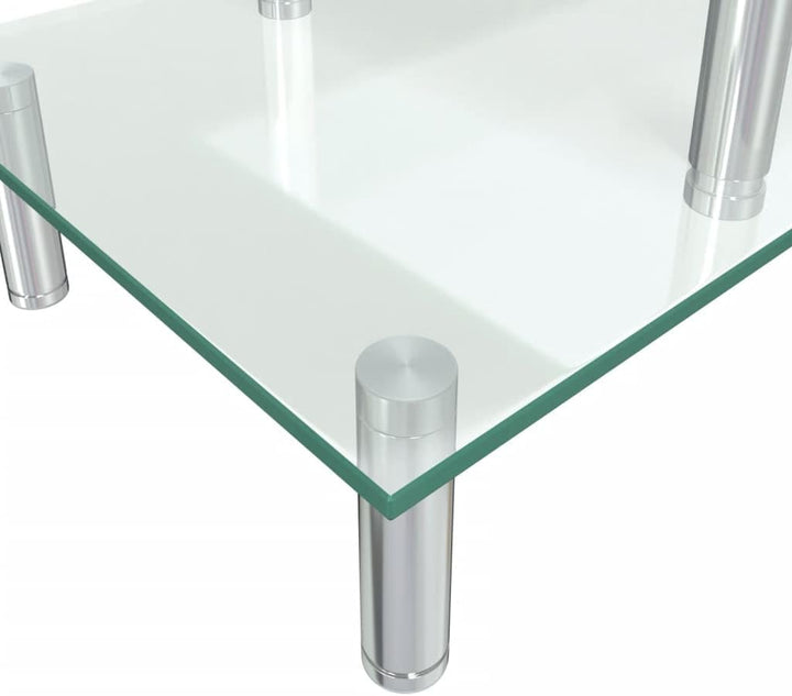 Monitorständer 2-stufig transparentes Glas mit Edelstahl, höhenverstellbar und neigbar, ideal für Bü