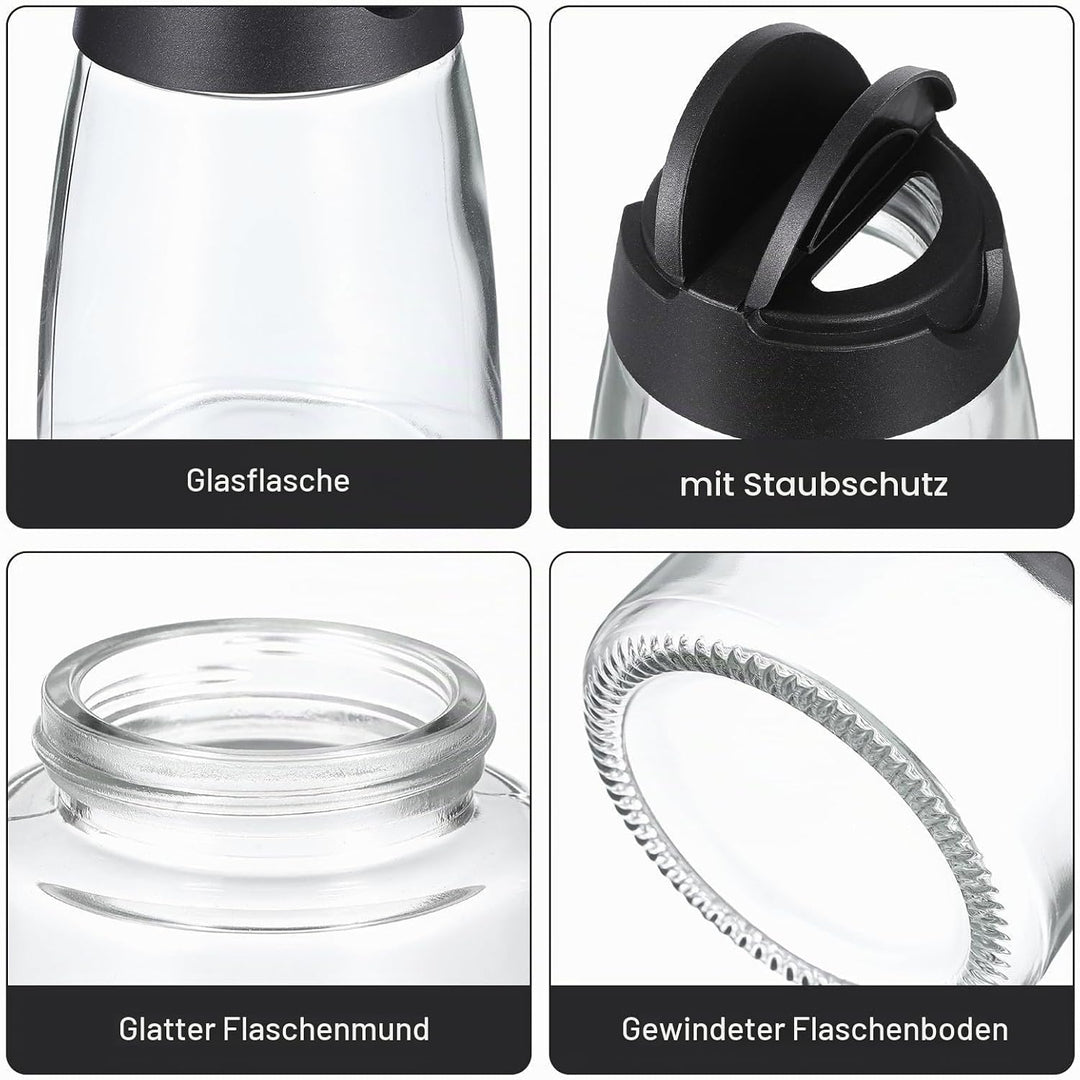 Yardwe 12 Stück Gewürzgläser Glas, Kleine Gewürzdosen mit Doppeldeckel Schwarz, 150ml Gewürzstreuer