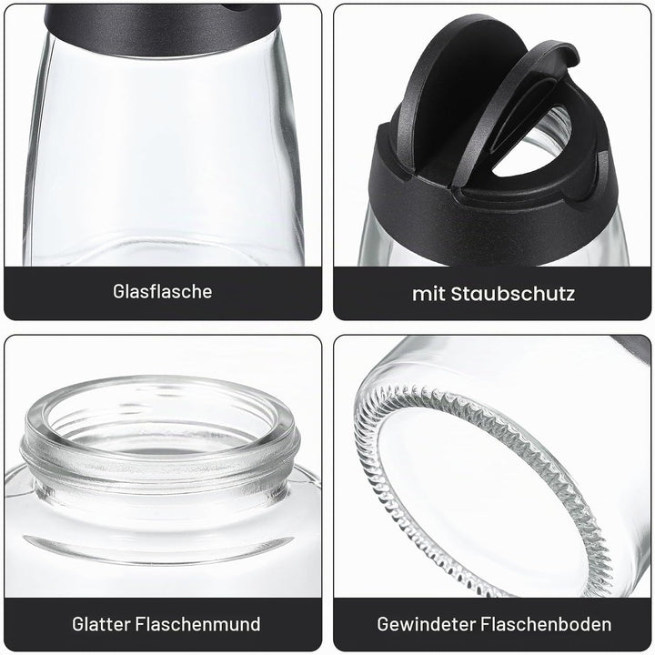 Yardwe 12 Stück Gewürzgläser Glas, Kleine Gewürzdosen mit Doppeldeckel Schwarz, 150ml Gewürzstreuer