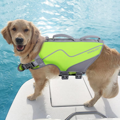 VIVAGLORY Schwimmweste für Hunde im sportlichen Stil, Bequeme Neopren-Rettungswesten mit Klettversch