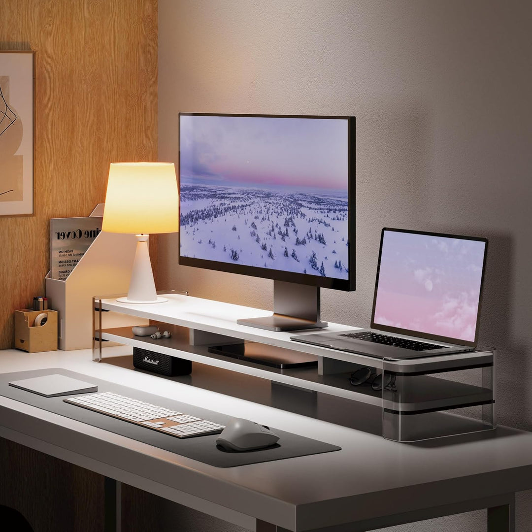 Fenge Dual Monitorständer Riser mit Acrylbein Grosser Computer Bildschirmständer für Laptop/PC/Druck