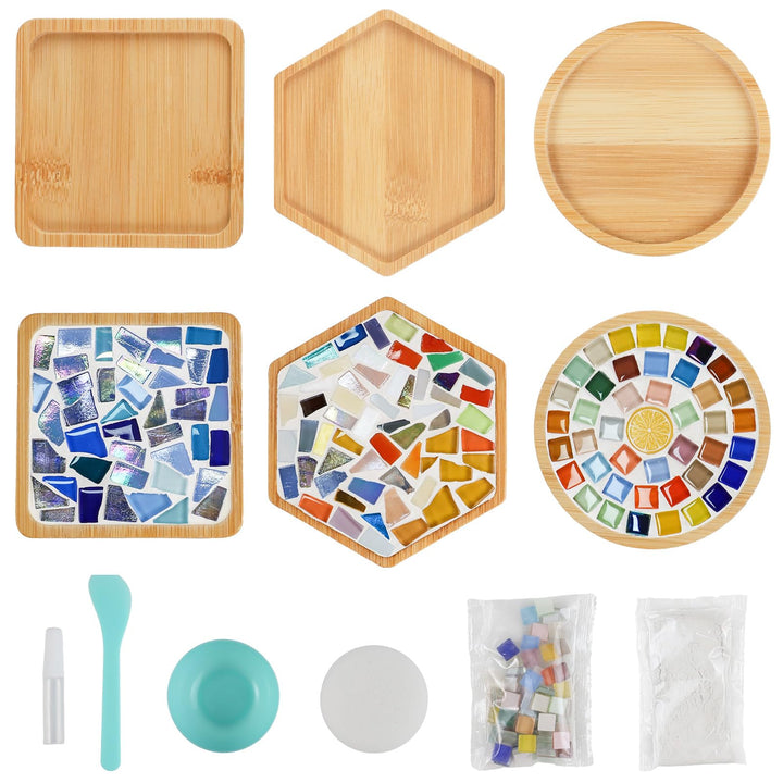 MOVATEK DIY Mosaik Untersetzer Bastelset für Erwachsene – 6 Stück Glas-Mosaik Untersetzer zum Selbst