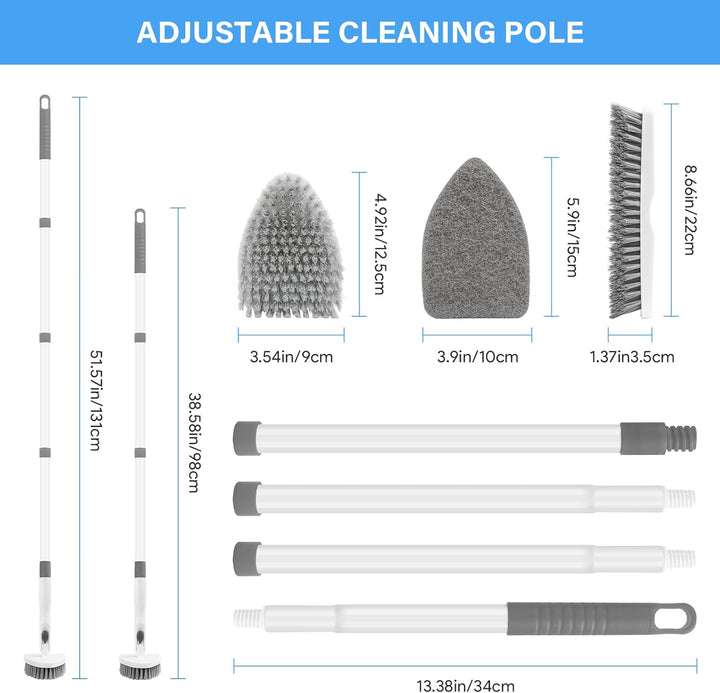 3 in 1 Schrubber mit Stiel, Scrubber Dusche Reinigungsbürste 130.81CM Abnehmbarer Langer Griff steif