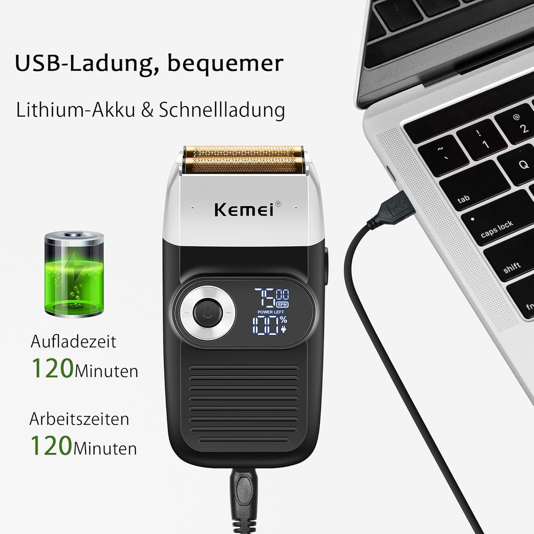 KEMEI Folienrasierer für Männer Elektrischer Rasierer mit Kahlrasur Schnurlose Elektrorasierer mit L