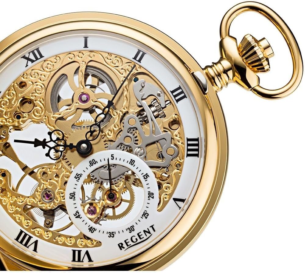 REGENT 11330090 Skelett-Taschenuhr Savonette mit Handaufzug