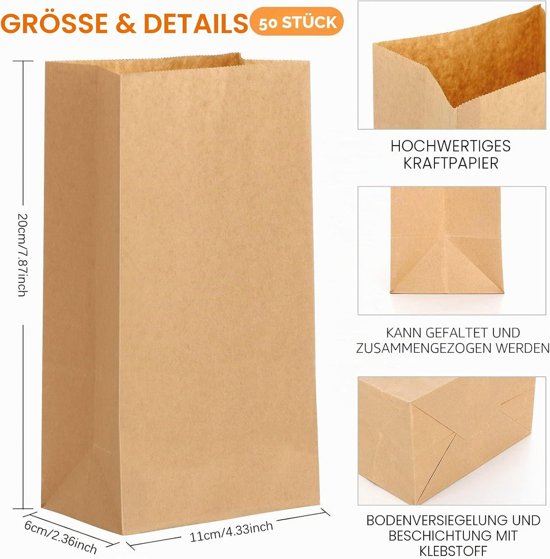 Papiertüten Geschenktüten 100 STK-11x6x20cm kraftpapier Tüten für Weihnachten Hochzeit Geburtstagspa