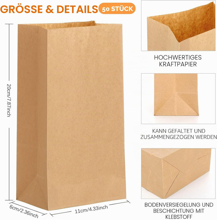 Papiertüten Geschenktüten 100 STK-11x6x20cm kraftpapier Tüten für Weihnachten Hochzeit Geburtstagspa