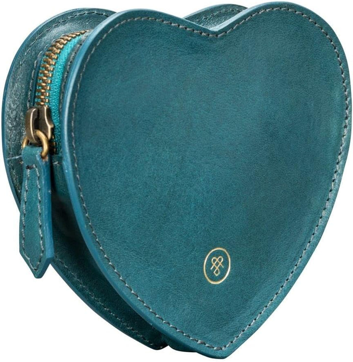 Maxwell Scott Herzförmiges Damen Leder Handtaschenetui MirabellaL in Petrol Blau, Petrol Blau