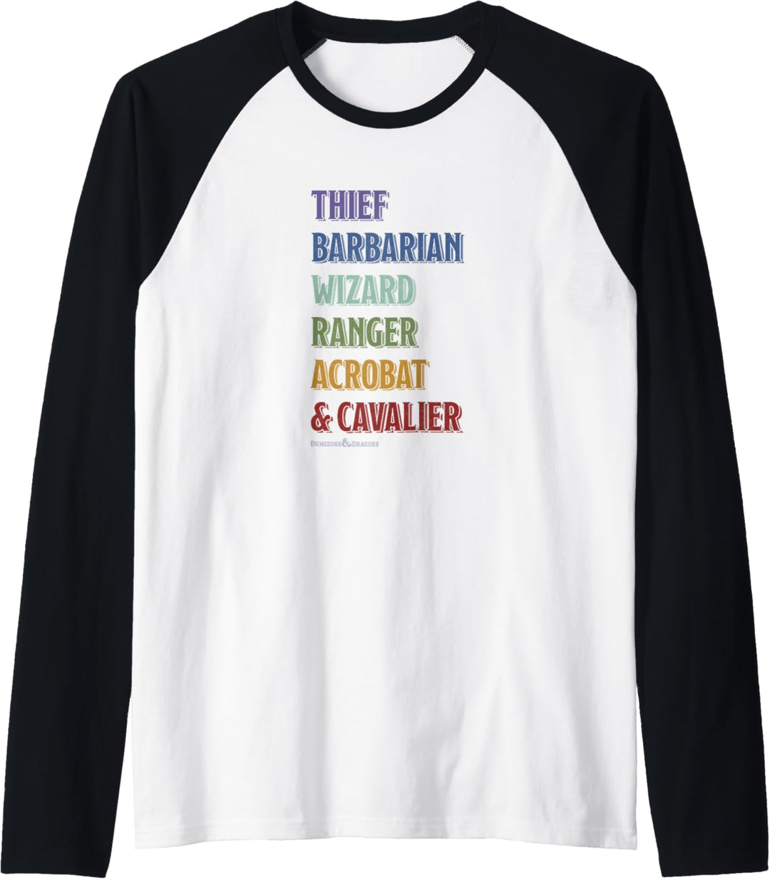 Dungeons & Dragons Class Rainbow Text Stack Raglan