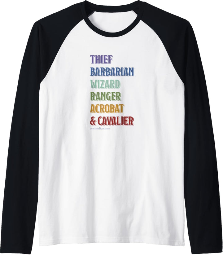 Dungeons & Dragons Class Rainbow Text Stack Raglan