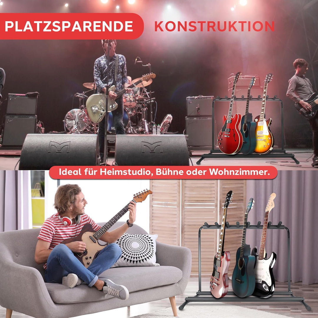 Pyle PGST43 Gitarrenständer für 7 Gitarren, faltbar, universal, tragbar, schwarz, mit rutschfester G