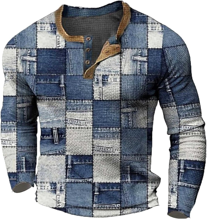Herren-T-Shirt mit Langen Ärmeln, bedrucktem, modisch, lässig Tops Unterziehen Blau XXL, Blau XXL