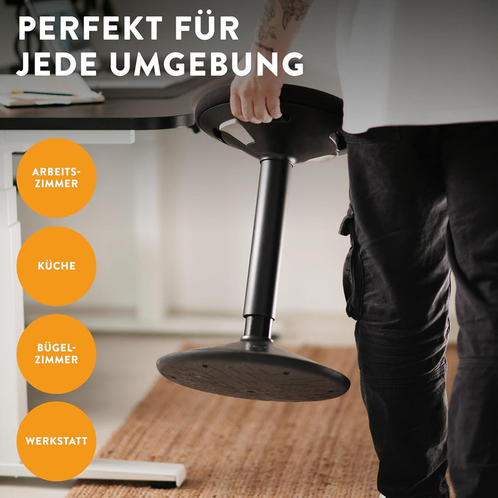 boho office® Stehhilfe, Sitzhilfe, Ergonomischer Hocker, Stehhocker, Stehsitz, Schwarz, Kunststoff,