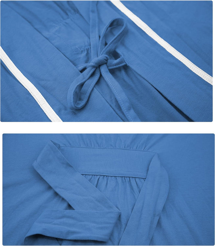 COLORFULLEAF 100% Baumwolle Bademantel Damen Kurz Morgenmantel Leicht Knielang Kimono Saunamantel Na