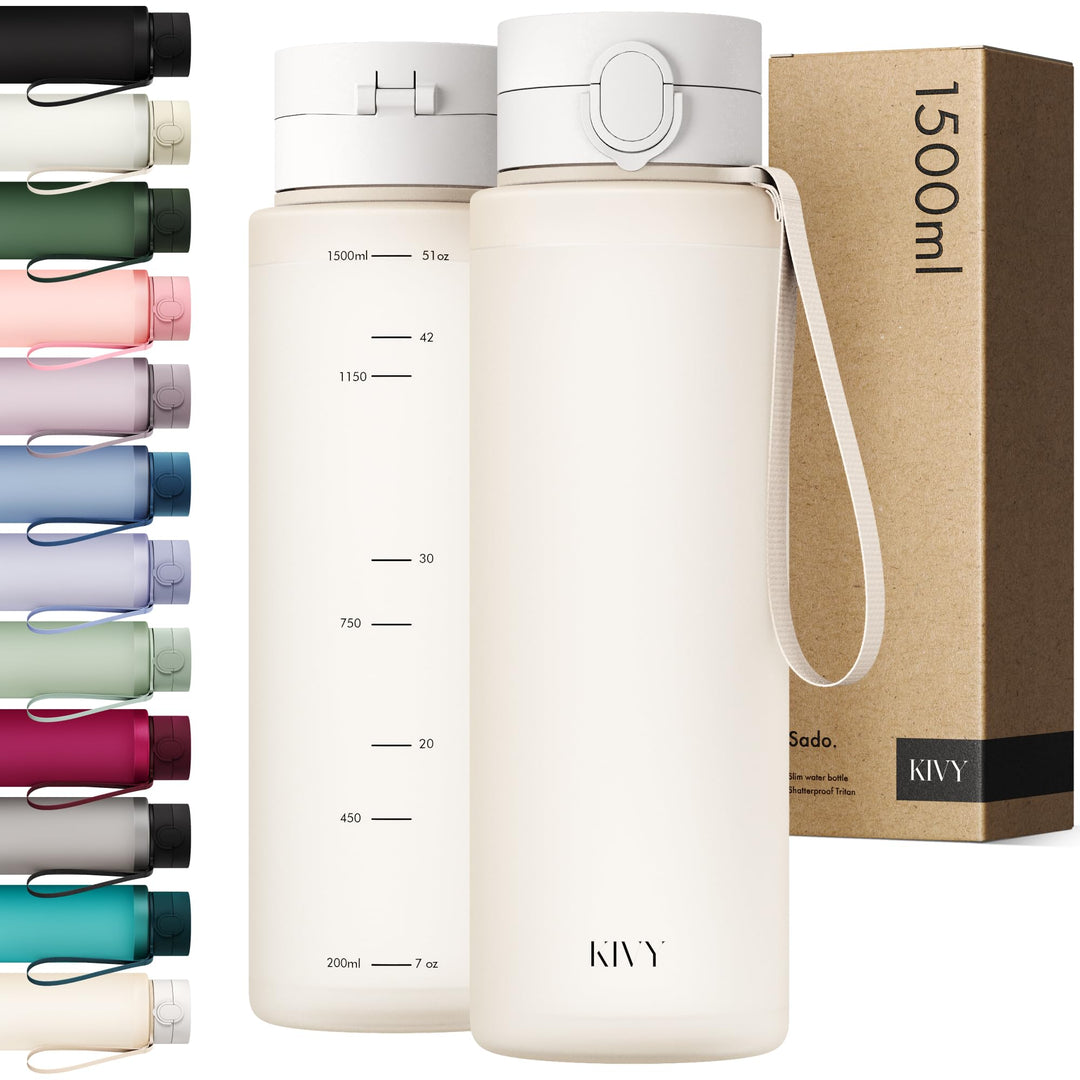 KIVY Tritan-Wasserflasche 1,5 Liter - Kohlensäure geeignet & Auslaufsicher - Für Sport, Schule & Bür