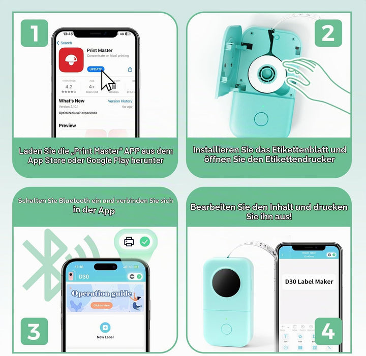 Phomemo D30 Mini Etikettendrucker - Beschriftungsgerät Selbstklebend Bluetooth Etikettiergerät,Label