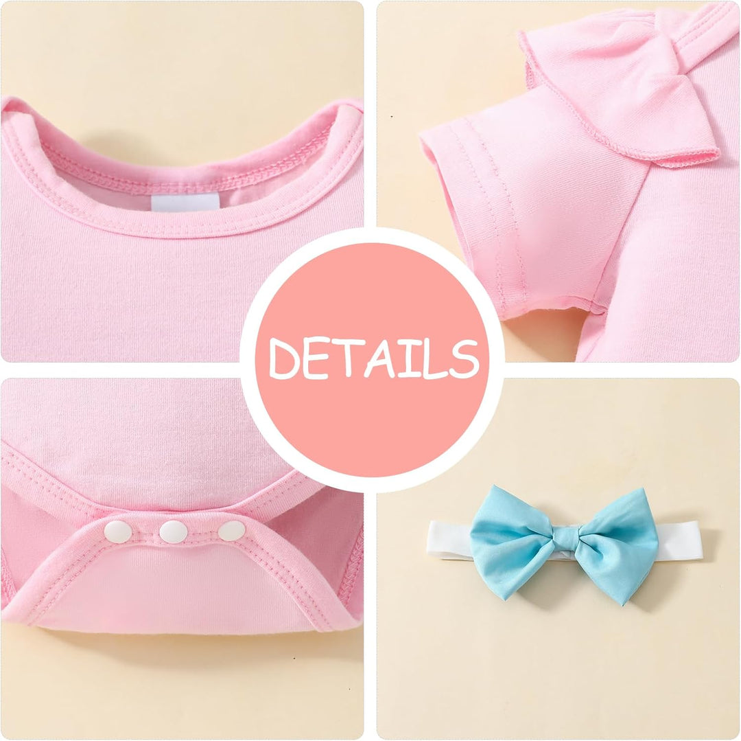 Neugeborenes Baby Mädchen Röcke Sets Kurzarm Rüschen Top + Bedrucktes Overalls Hosenträger Kleid + S