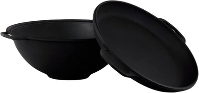 SET Utschak 36 cm + 8 Liter Kasan Kazan aus Gusseisen mit Pfannen-Deckel und Schaumlöffel Feldküche